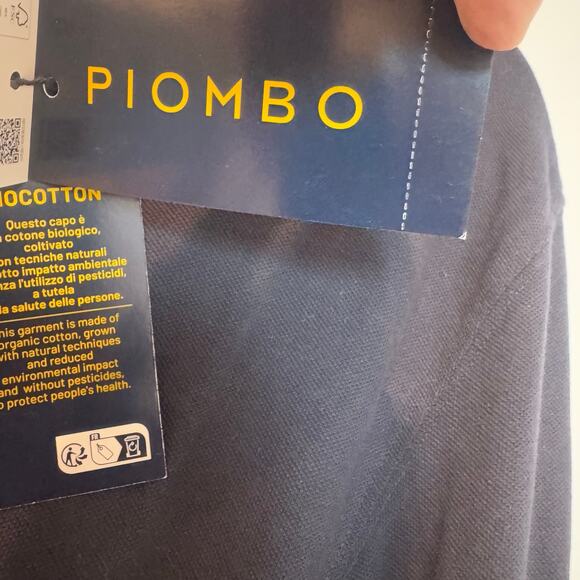 Piombo Men's Pure Cotton Long Sleeve Pullover Polo Sweatshirt Black Size XXL NWT - Picture 9 of 9